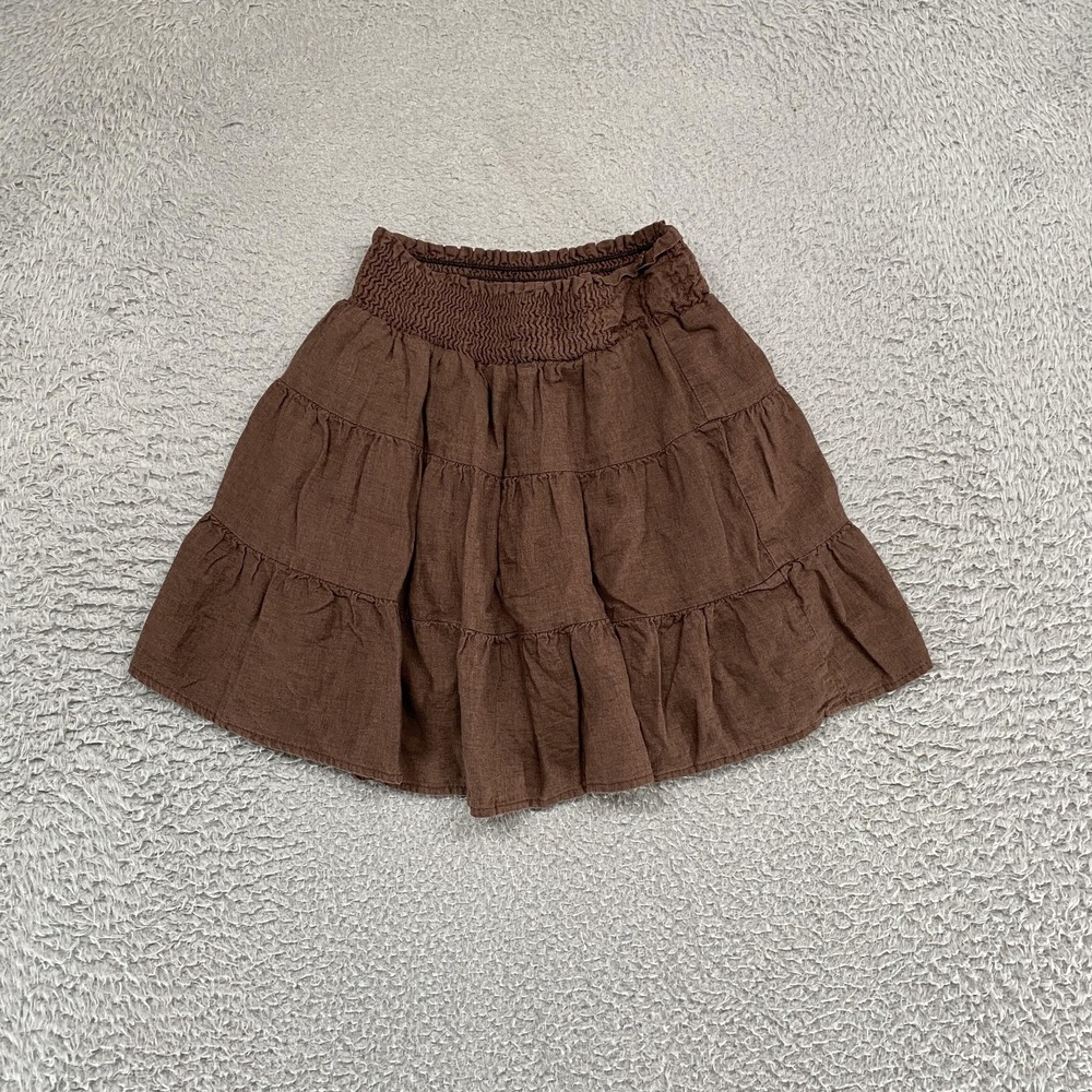 Urban Renewal Mini Skirt Womens Small Brown‎ Linen Tiered Peasant Boho Y2K Retro